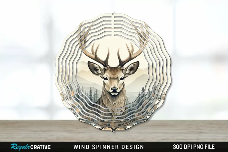 Vintage Deer Wind Spinner Sublimation PNG Design