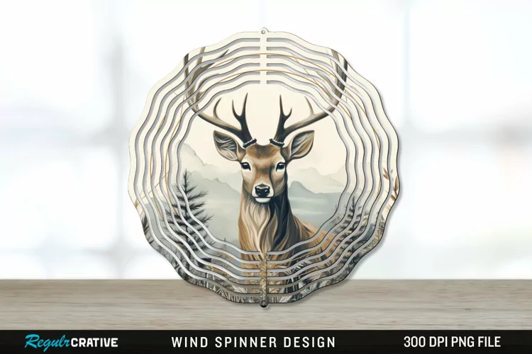 Vintage Deer Wind Spinner Sublimation PNG Design
