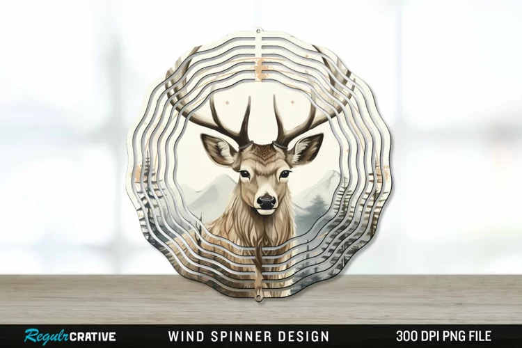 Vintage Deer Wind Spinner Sublimation PNG Design