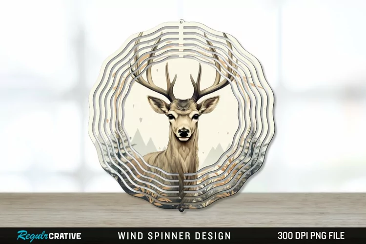 Vintage Deer Wind Spinner Sublimation PNG Design