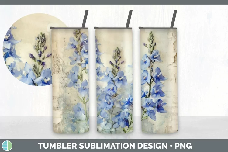 Vintage Delphinium Flowers Tumbler | Sublimation 20 oz Skinn