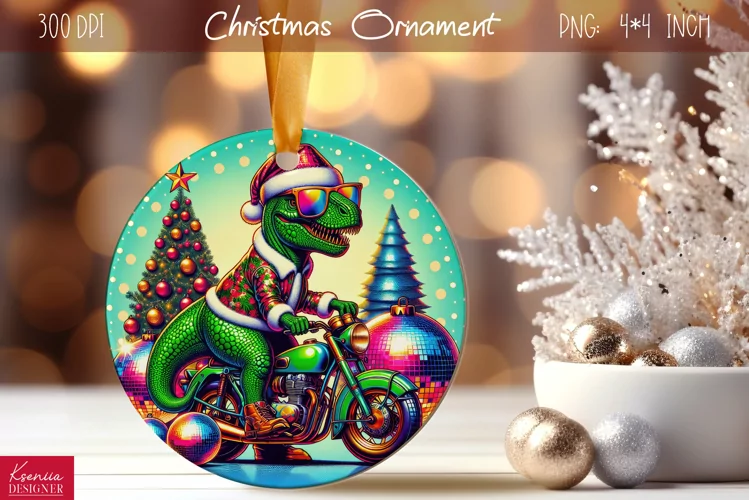Disco Christmas Dinosaur| Retro Round Ornament Design