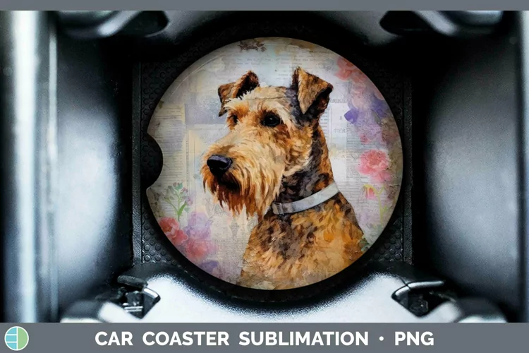Vintage Dogs Airedale Terrier Dog Car Coaster Sublimation D