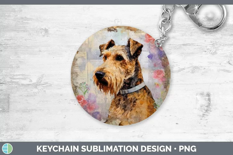 Vintage Dogs Airedale Terrier Dog Keychain Sublimation Keyri