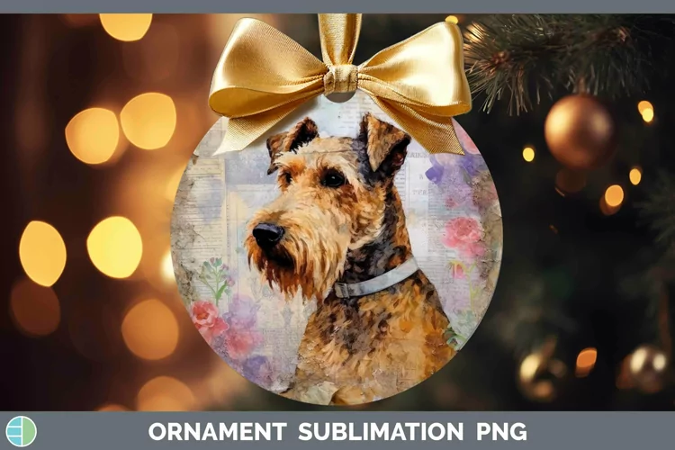 Vintage Dogs Airedale Terrier Dog Ornament Sublimation Baubl