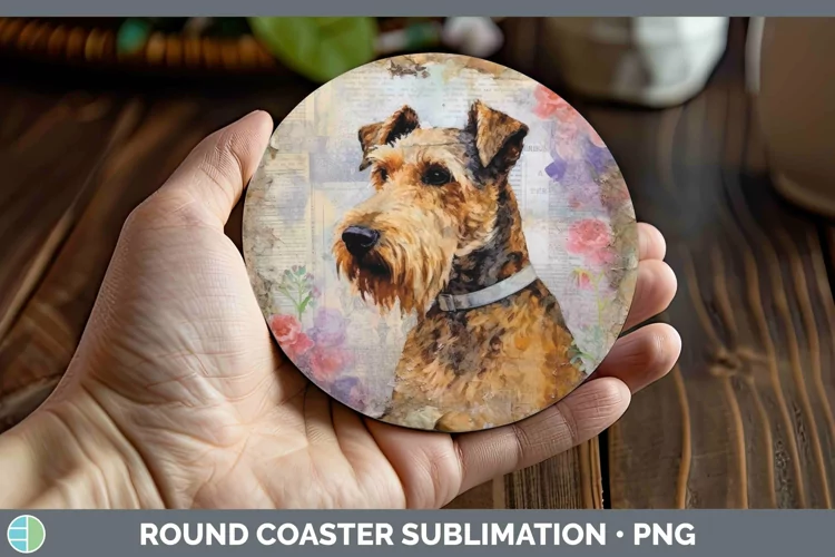 Vintage Dogs Airedale Terrier Dog Round Coaster Sublimation
