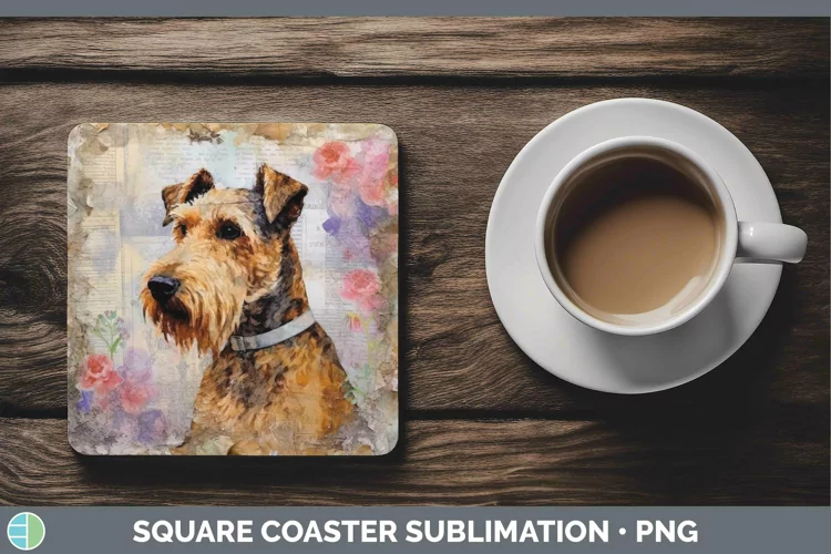 Vintage Dogs Airedale Terrier Dog Square Coaster Sublimation