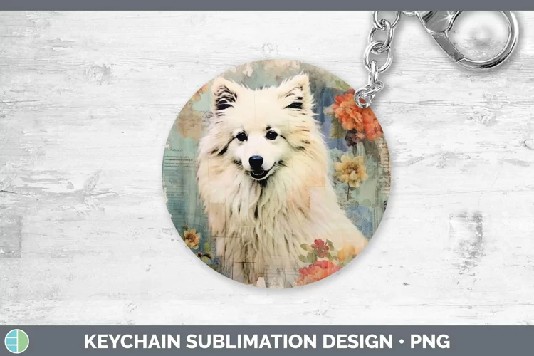 Vintage Dogs American Eskie Dog Keychain Sublimation Keyring