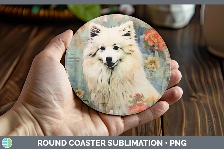 Vintage Dogs American Eskie Dog Round Coaster Sublimation Co