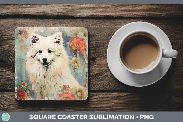 Vintage Dogs American Eskie Dog Square Coaster Sublimation C
