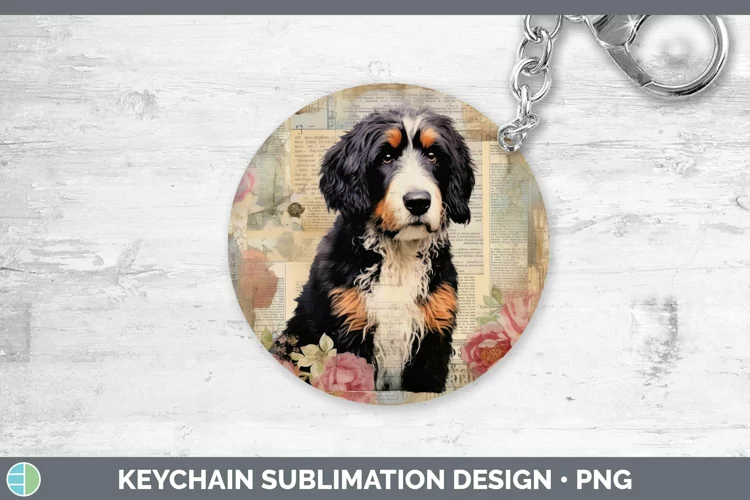 Vintage Dogs Bernedoodle Dog Keychain Sublimation Keyring De