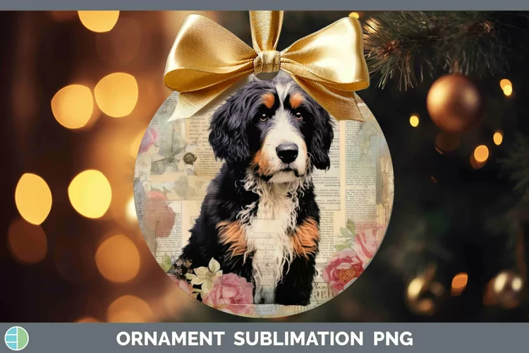 Vintage Dogs Bernedoodle Dog Ornament Sublimation Bauble Des