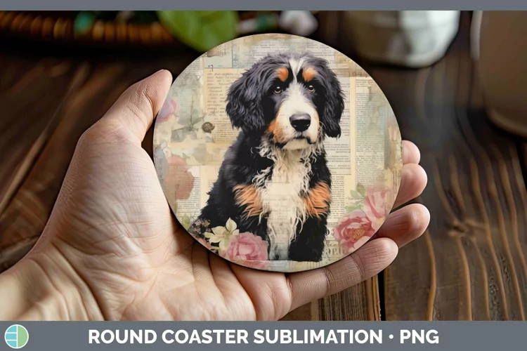 Vintage Dogs Bernedoodle Dog Round Coaster Sublimation Coast