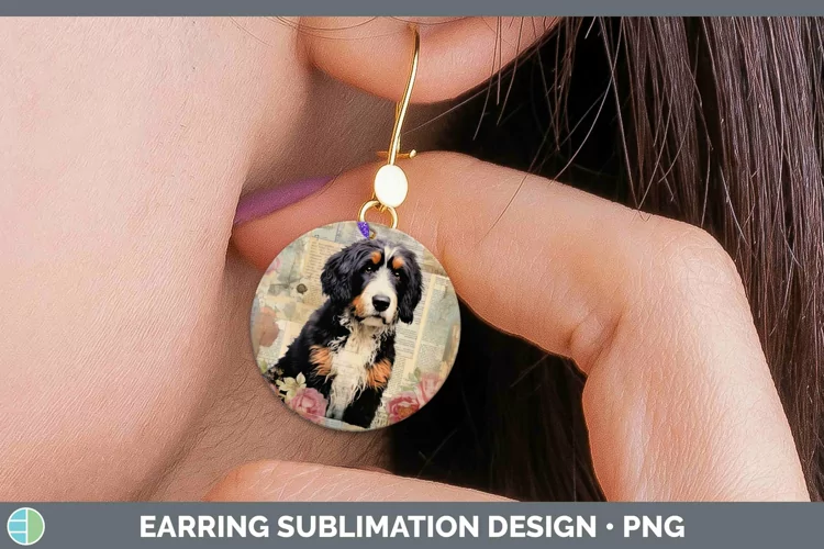 Vintage Dogs Bernedoodle Dog Round Earrings Sublimation Earr