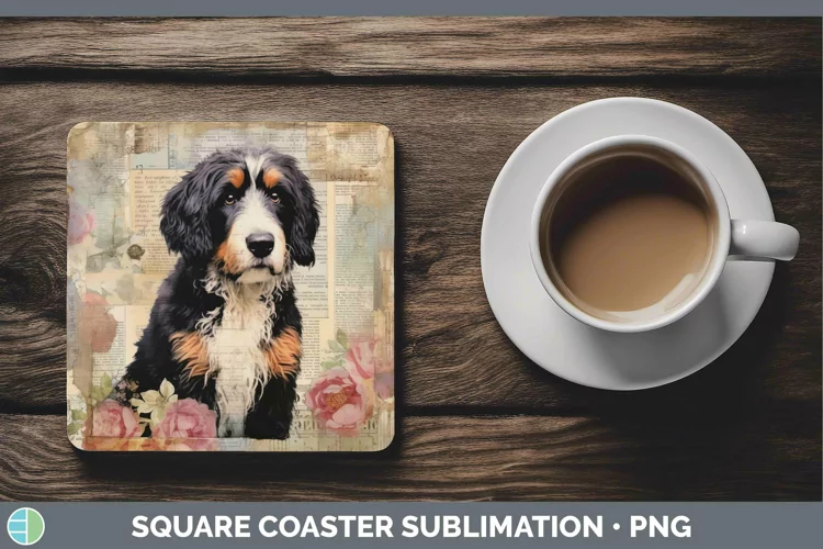 Vintage Dogs Bernedoodle Dog Square Coaster Sublimation Coas