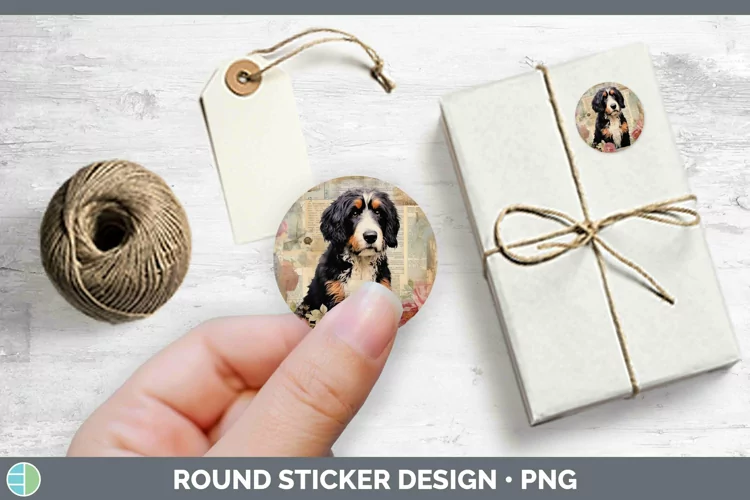 Vintage Dogs Bernedoodle Dog Stickers | Round Labels Designs