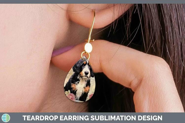 Vintage Dogs Bernedoodle Dog Teardrop Earrings Sublimation E