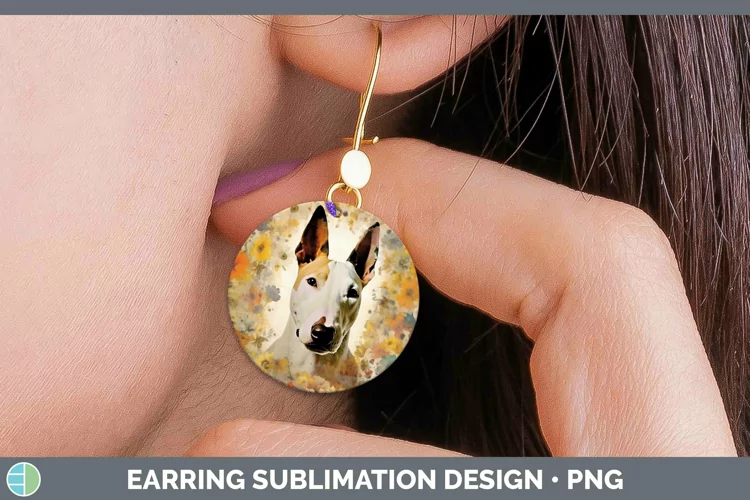 Vintage Dogs Bull Terrier Dog Round Earrings Sublimation Ear
