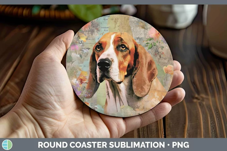 Vintage Dogs English Coonhound Dog Round Coaster Sublimation