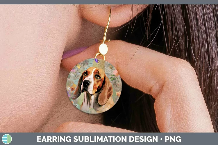 Vintage Dogs English Coonhound Dog Round Earrings Sublimatio