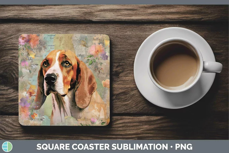Vintage Dogs English Coonhound Dog Square Coaster Sublimatio