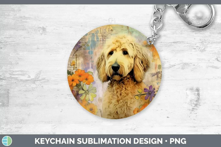 Vintage Dogs Goldendoodle Dog Keychain Sublimation Keyring D