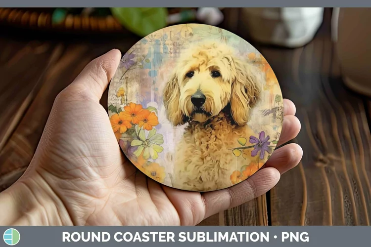 Vintage Dogs Goldendoodle Dog Round Coaster Sublimation Coas