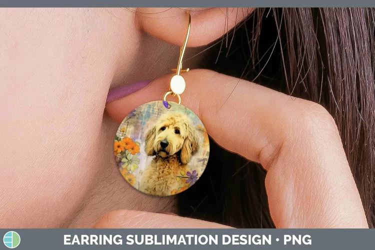 Vintage Dogs Goldendoodle Dog Round Earrings Sublimation Ear