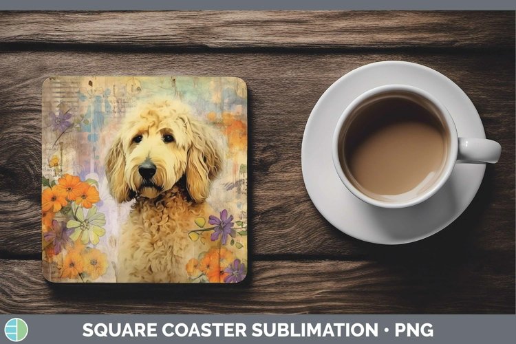 Vintage Dogs Goldendoodle Dog Square Coaster Sublimation Coa
