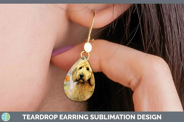 Vintage Dogs Goldendoodle Dog Teardrop Earrings Sublimation