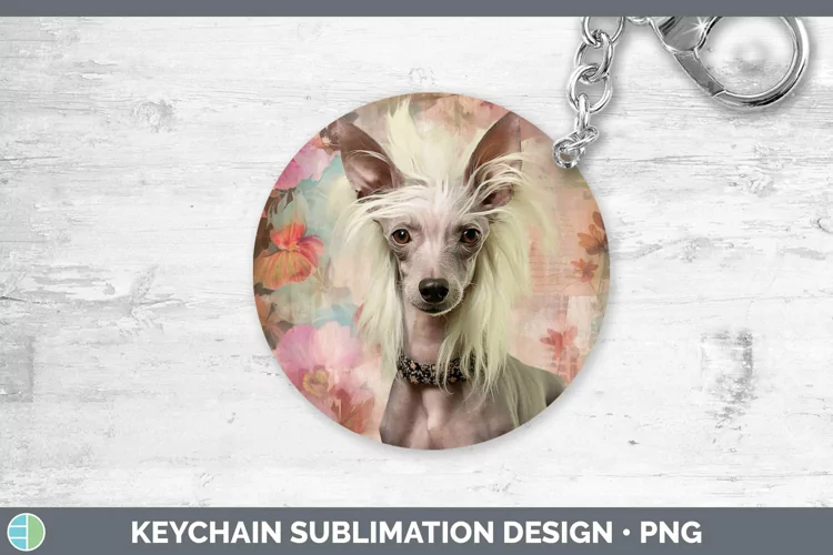 Vintage Dogs Hairless Chinese Crested Dog Keychain Sublimati