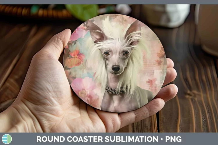 Vintage Dogs Hairless Chinese Crested Dog Round Coaster Subl