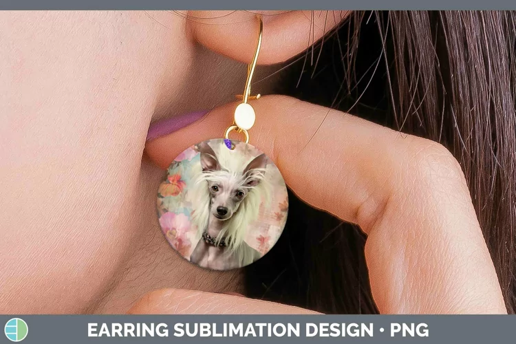 Vintage Dogs Hairless Chinese Crested Dog Round Earrings Sub