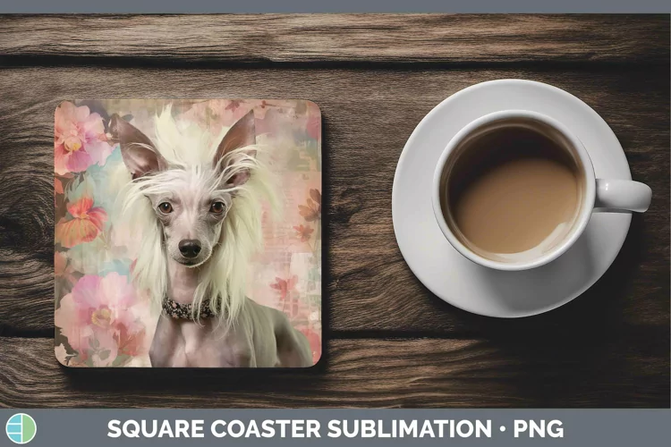 Vintage Dogs Hairless Chinese Crested Dog Square Coaster Sub