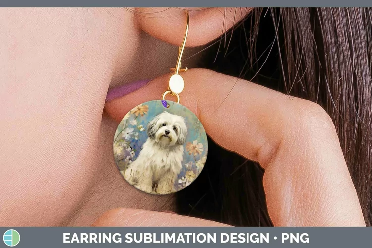 Vintage Dogs Havanese Dog Round Earrings Sublimation Earring