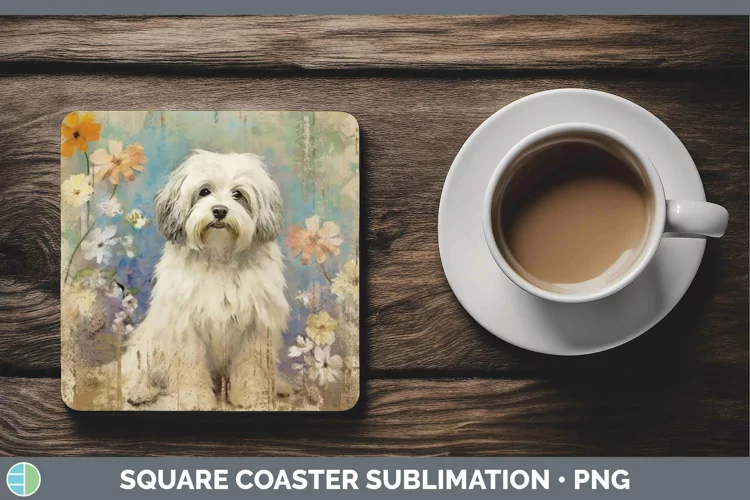 Vintage Dogs Havanese Dog Square Coaster Sublimation Coaster