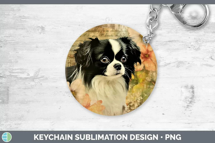 Vintage Dogs Japanese Chin Dog Keychain Sublimation Keyring