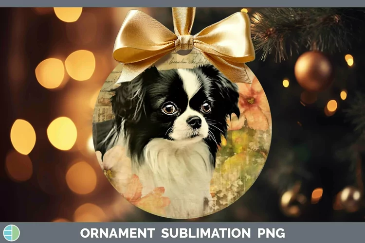 Vintage Dogs Japanese Chin Dog Ornament Sublimation Bauble D