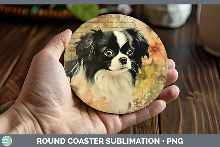 Vintage Dogs Japanese Chin Dog Round Coaster Sublimation Coa