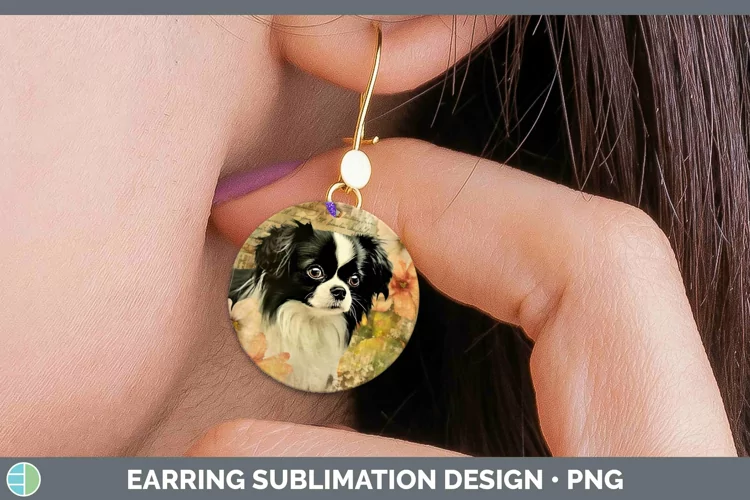 Vintage Dogs Japanese Chin Dog Round Earrings Sublimation Ea