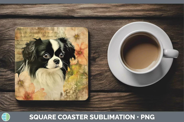 Vintage Dogs Japanese Chin Dog Square Coaster Sublimation Co