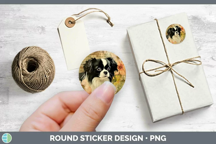 Vintage Dogs Japanese Chin Dog Stickers | Round Labels Desig