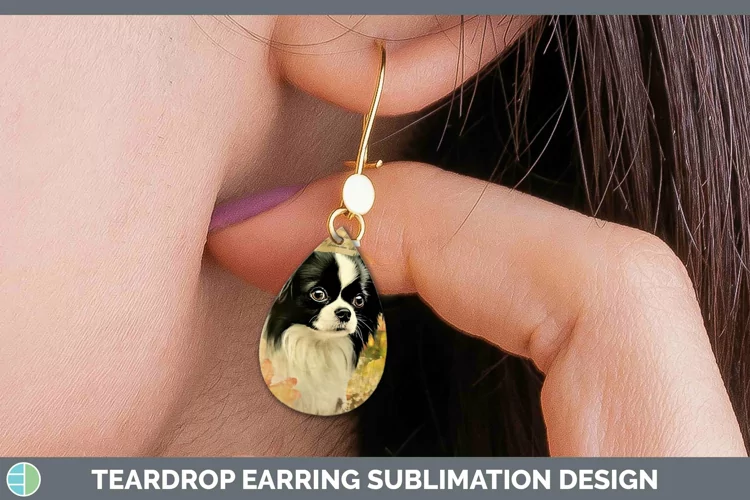 Vintage Dogs Japanese Chin Dog Teardrop Earrings Sublimation