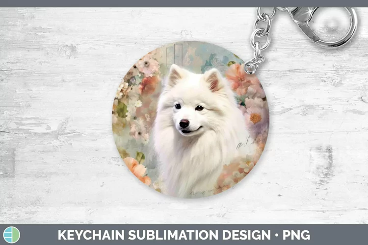 Vintage Dogs Japanese Spitz Dog Keychain Sublimation Keyring