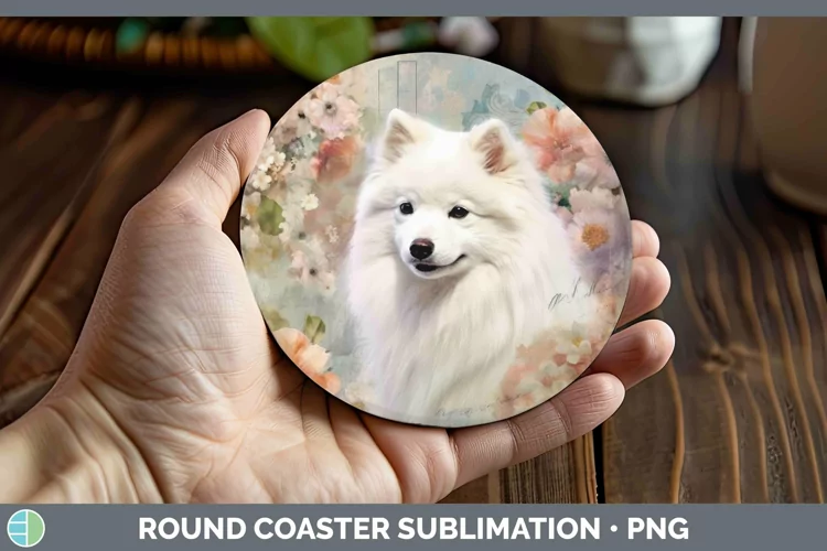 Vintage Dogs Japanese Spitz Dog Round Coaster Sublimation Co