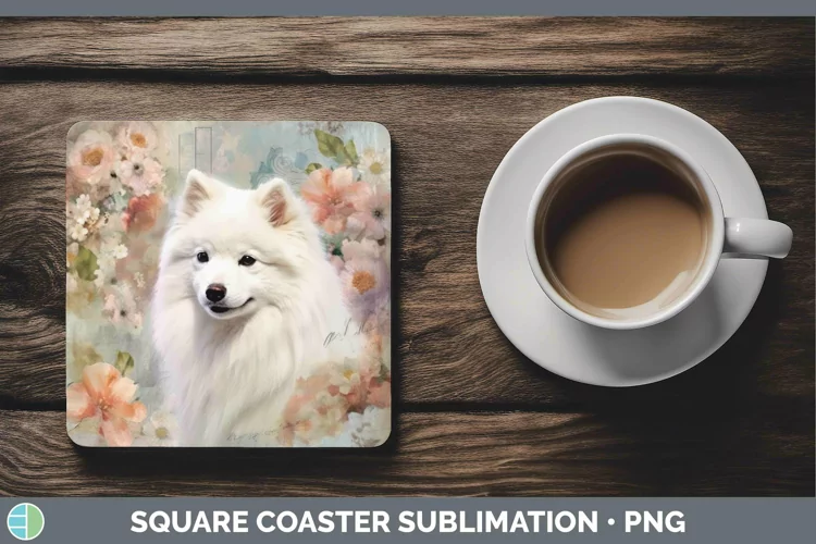 Vintage Dogs Japanese Spitz Dog Square Coaster Sublimation C