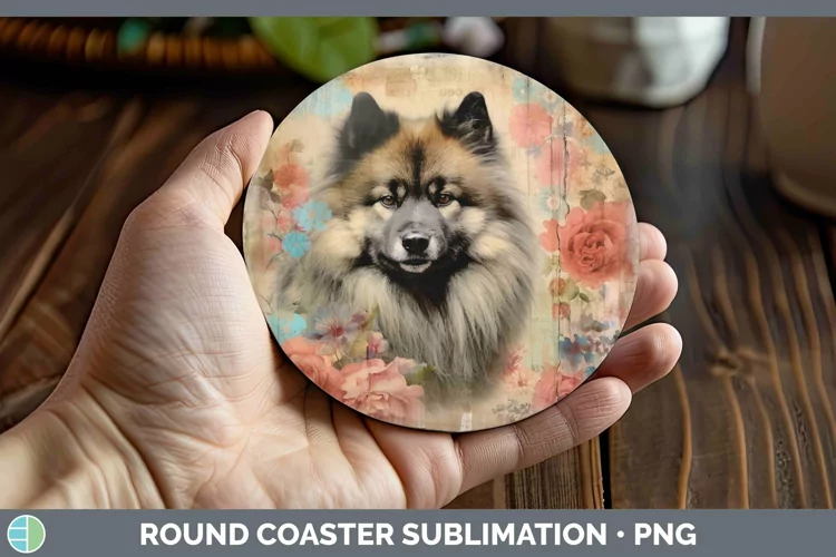 Vintage Dogs Keeshond Dog Round Coaster Sublimation Coaster