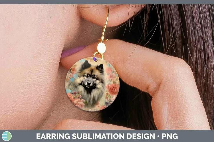 Vintage Dogs Keeshond Dog Round Earrings Sublimation Earring