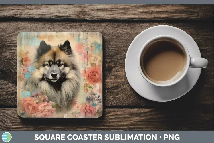 Vintage Dogs Keeshond Dog Square Coaster Sublimation Coaster