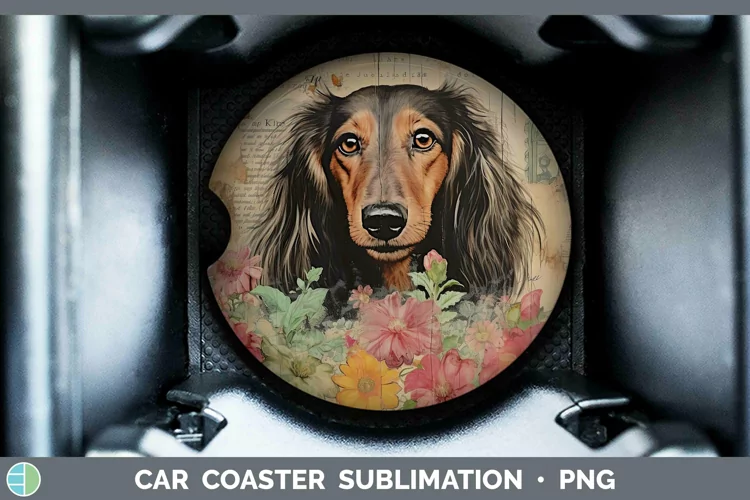 Vintage Dogs Long-haired Dachshund Car Coaster Sublimation